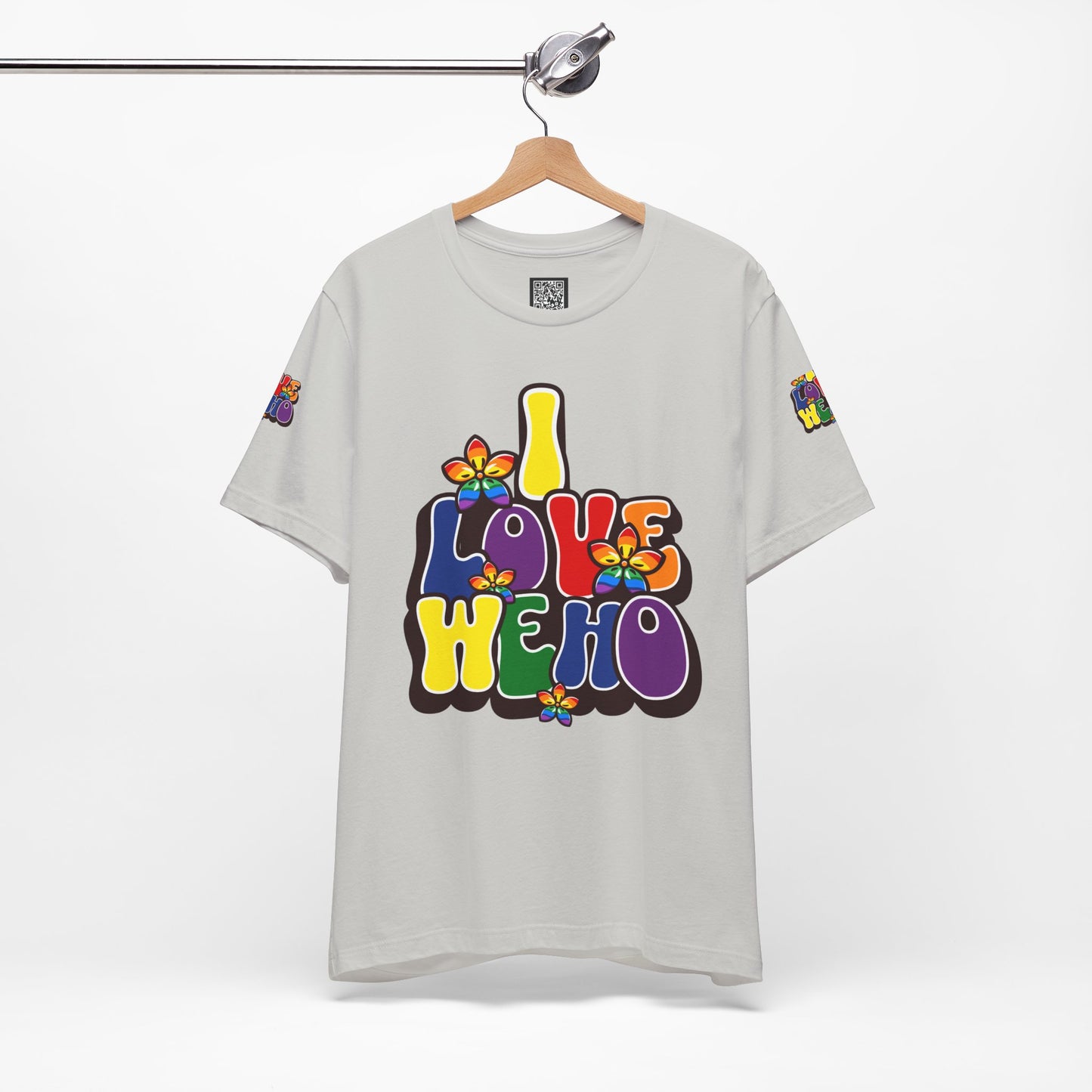 Colorful LGBTQ+ Love Short Sleeve Tee, Pride T-Shirt, I Love WeHo, Pride Festival Merchandise, Gift for Friends, Unisex Graphic Tee