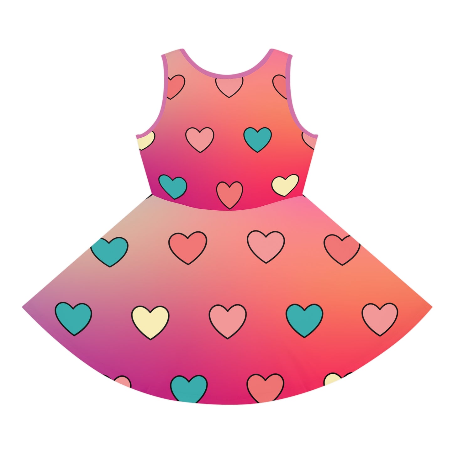 Colorful Heart Print Girls' Sleeveless Sundress, Perfect for Summer Parties from Size 2T - 6T, Cute Colorful Girls Sundress,