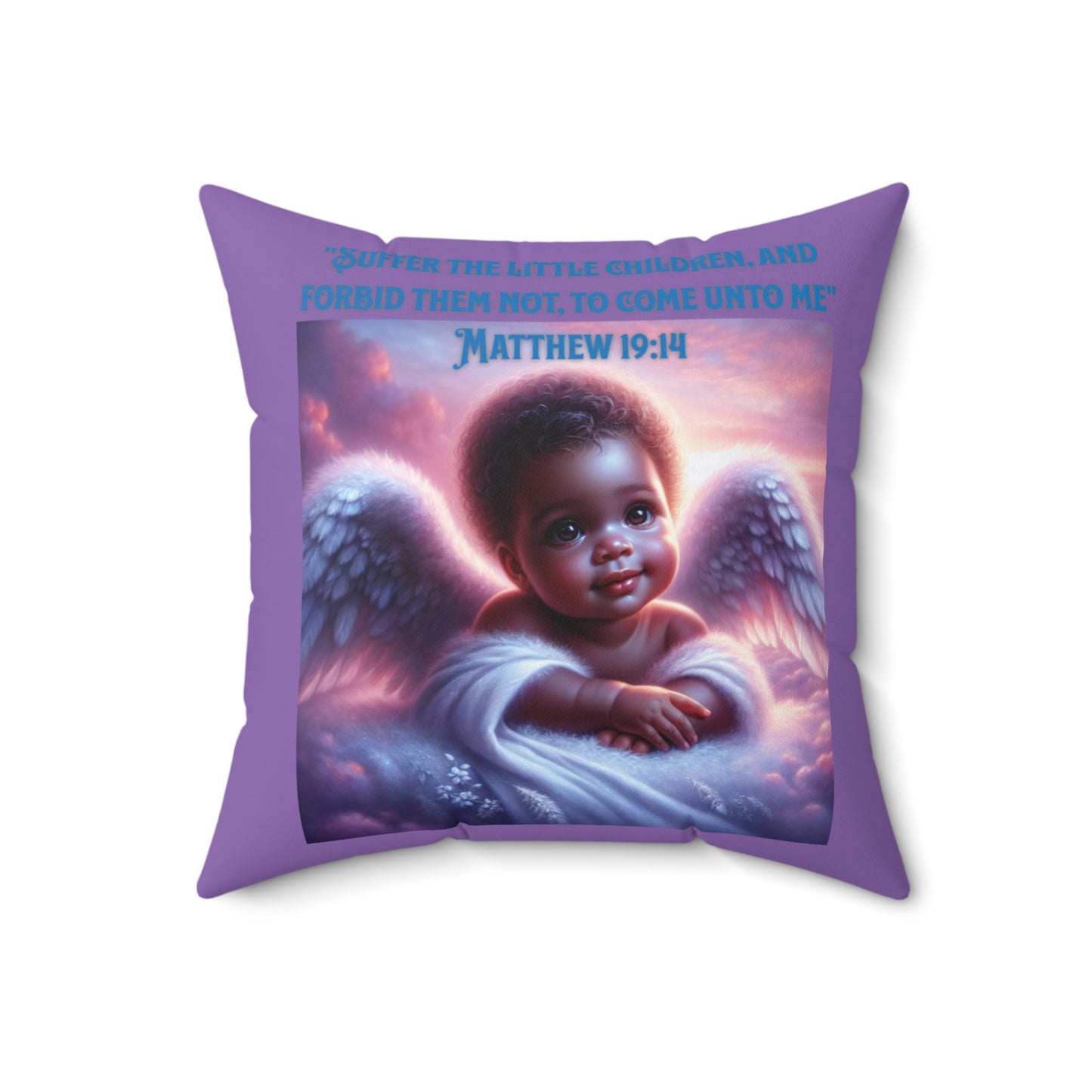 Inspirational Faith Pillow, 'Matthew 19:14' Angel Design, Purple Pillow with a Matching Blanket, Biblical Baby Pillow, Cute Baby Shower Gift