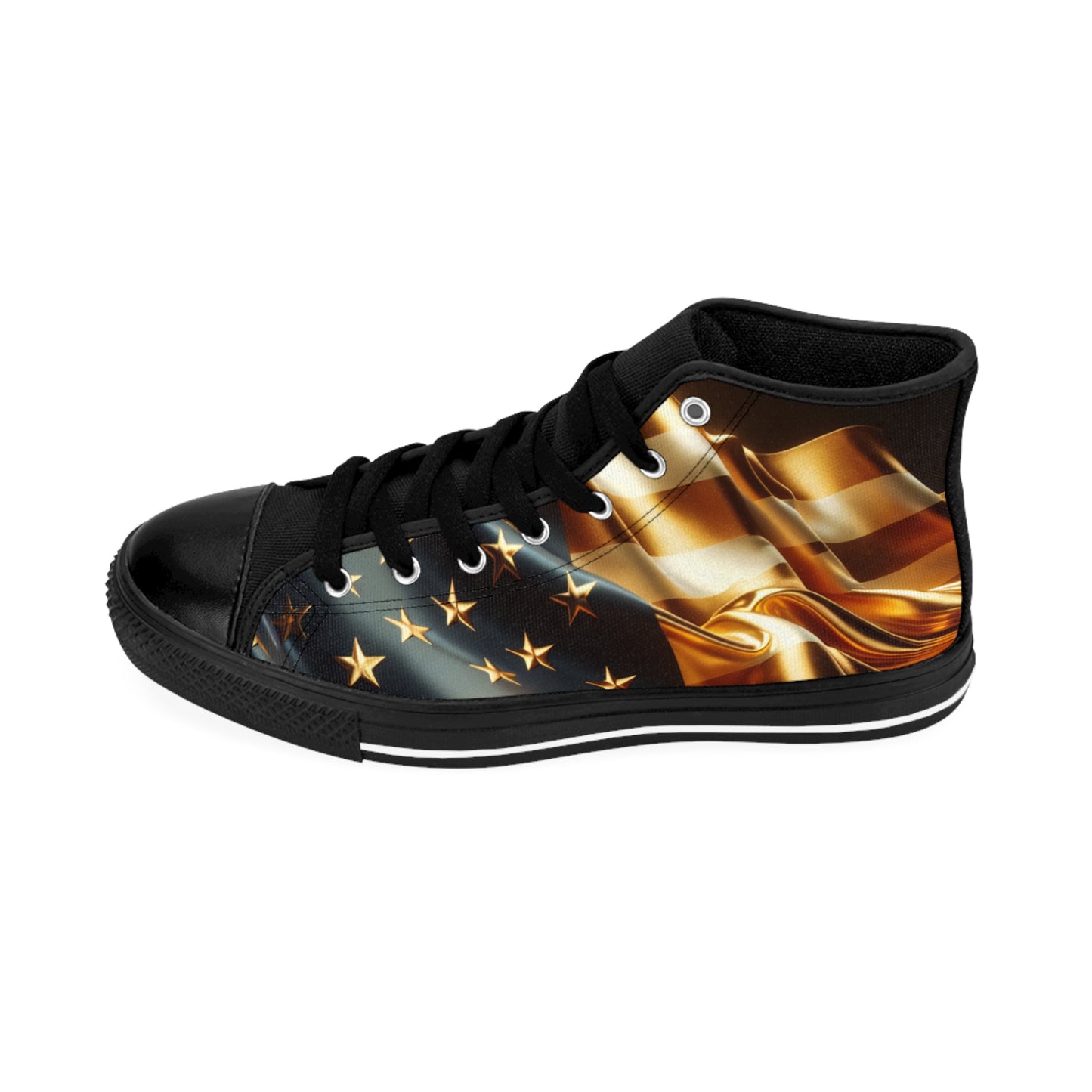 Classic Women's Sneakers with Golden Flag Design, Stylish High Tops for Casual Wear, Trendy Footwear, Perfect for Holidays, Gifts