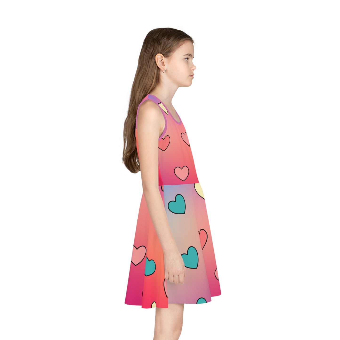 Colorful Heart Print Girls' Sleeveless Sundress, Perfect for Summer Parties from Size 2T - 6T, Cute Colorful Girls Sundress,