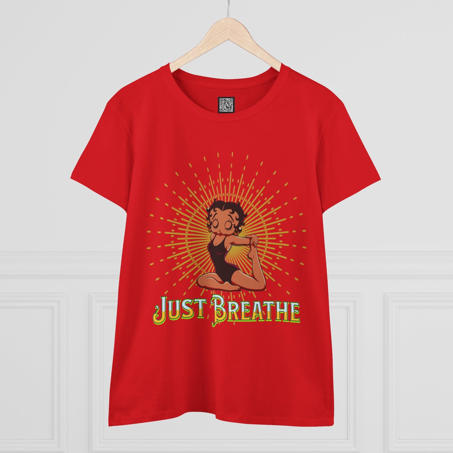 Just Breathe Betty Boop Women's Yoga Tee - Midweight Cotton Shirt for Relaxation and Mindfulness, Betty Boop Just Breathe T-Shirts