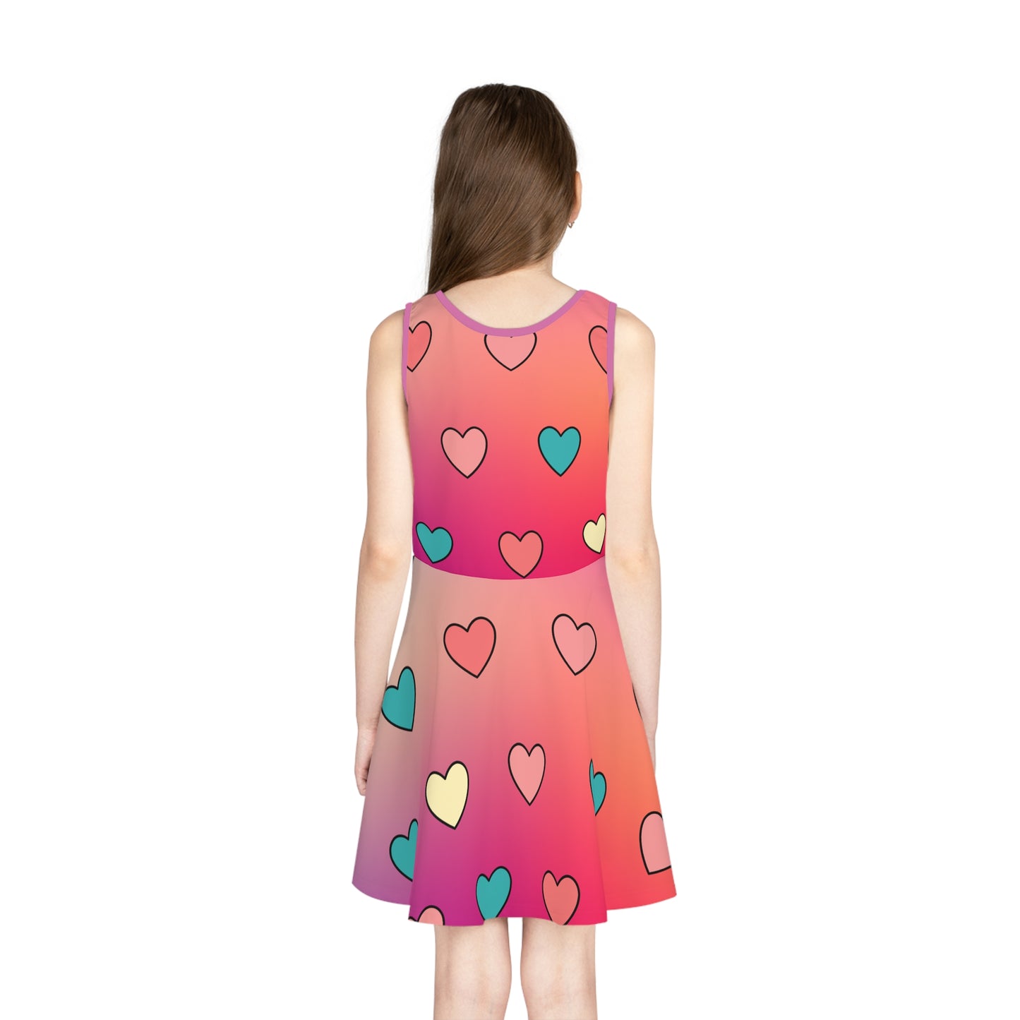 Colorful Heart Print Girls' Sleeveless Sundress, Perfect for Summer Parties from Size 2T - 6T, Cute Colorful Girls Sundress,