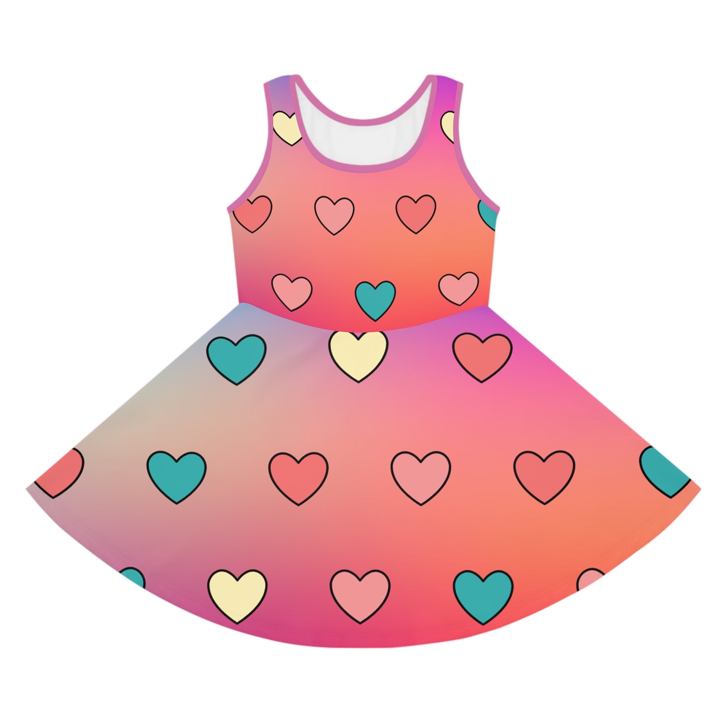 Colorful Heart Print Girls' Sleeveless Sundress, Perfect for Summer Parties from Size 2T - 6T, Cute Colorful Girls Sundress,