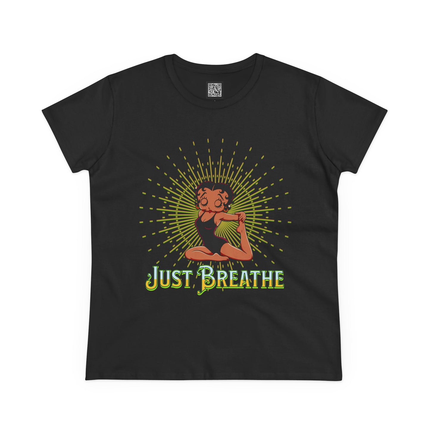 Just Breathe Betty Boop Women's Yoga Tee - Midweight Cotton Shirt for Relaxation and Mindfulness, Betty Boop Just Breathe T-Shirts