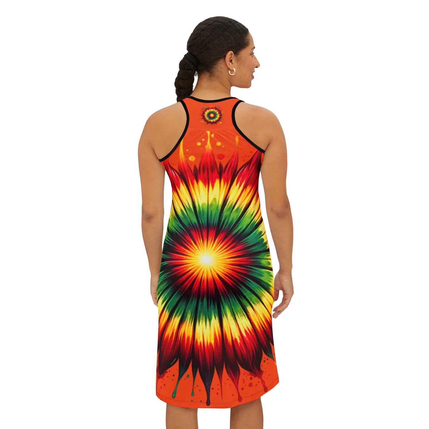 Vibrant Tie-Dye Racerback Dress, Summer Fashion, Beach Cover-Up, Festival Outfit, Boho Style Dress, Unique Gift Idea, Juneteenth Dress