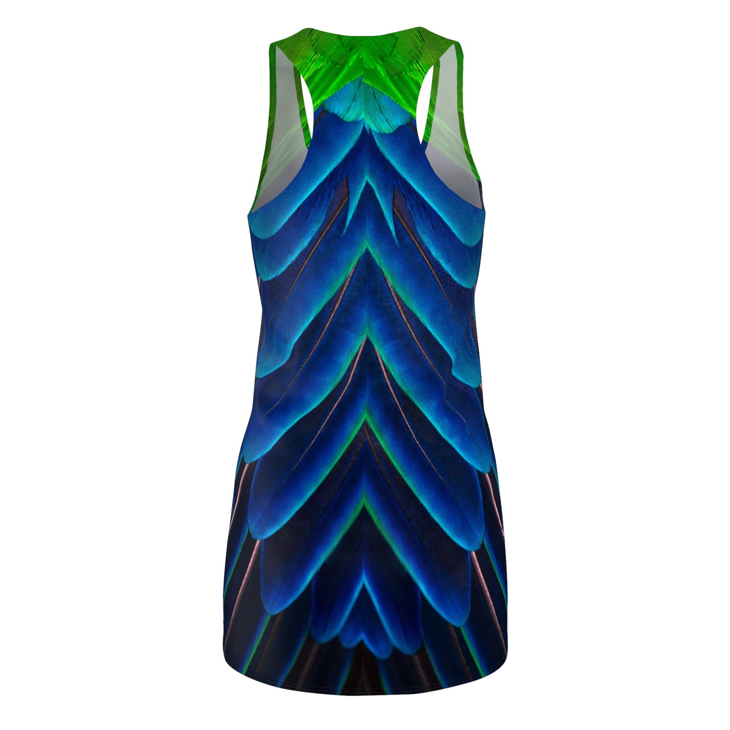 Vibrant Peacock Feather-Print Racerback Dress for Summer Fun, Peacock Lovers Dress for Women Sizes XS to 2XL, Cute Sundress for Women