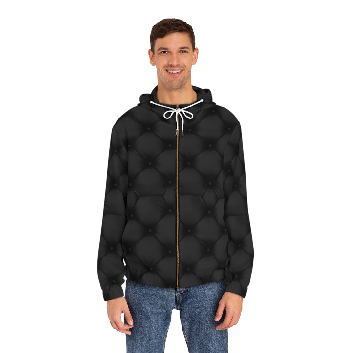 Unisex Full-Zip Black Quilted Print Hoodie, Hoodies for Men and Women with a Quilted Print,