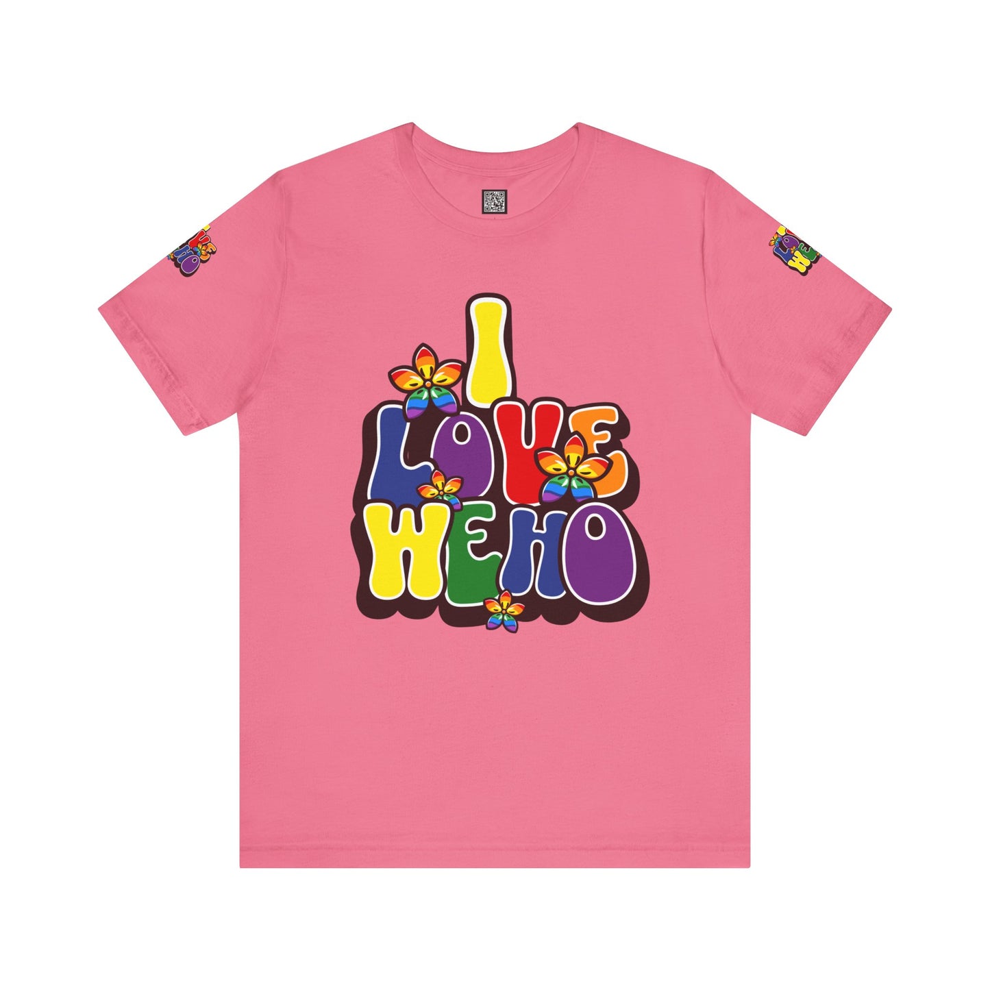 Colorful LGBTQ+ Love Short Sleeve Tee, Pride T-Shirt, I Love WeHo, Pride Festival Merchandise, Gift for Friends, Unisex Graphic Tee
