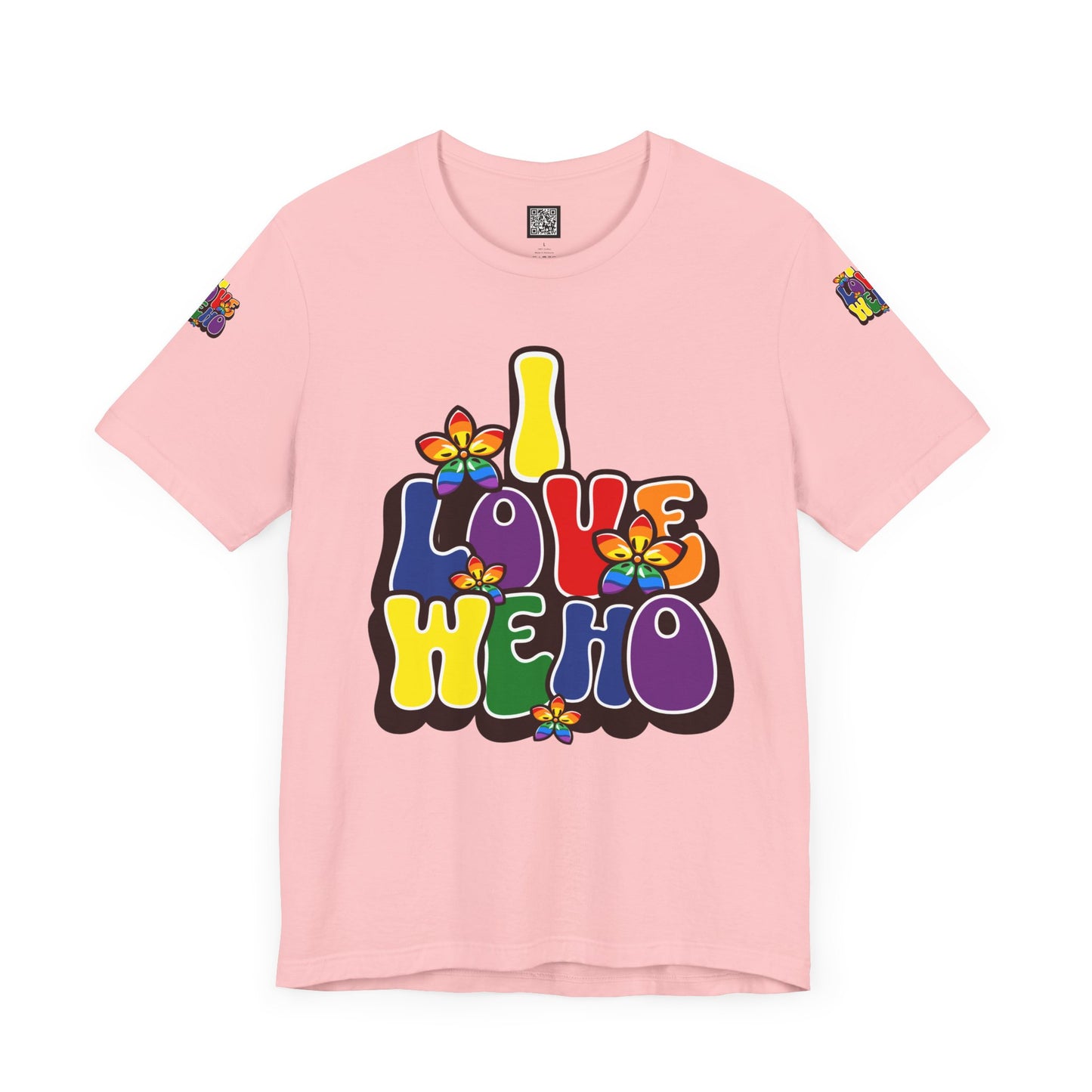 Colorful LGBTQ+ Love Short Sleeve Tee, Pride T-Shirt, I Love WeHo, Pride Festival Merchandise, Gift for Friends, Unisex Graphic Tee
