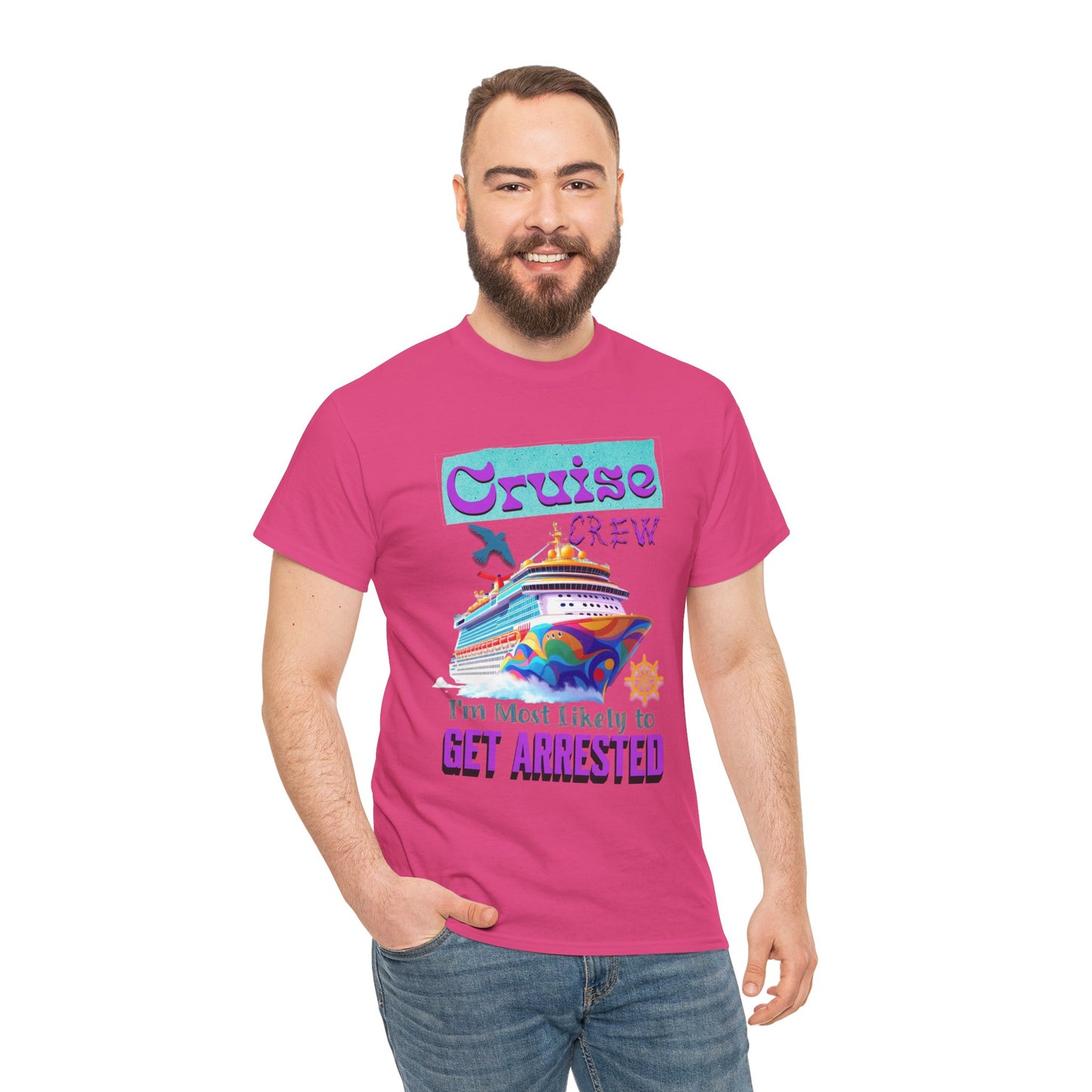 Cruise Crew Unisex Heavy Cotton Tee - Fun Vacation Shirt for Cruise Lovers, Cruise Travel Enthusiasts, Get Arrested Humor, Cruise Summer Beachwear,