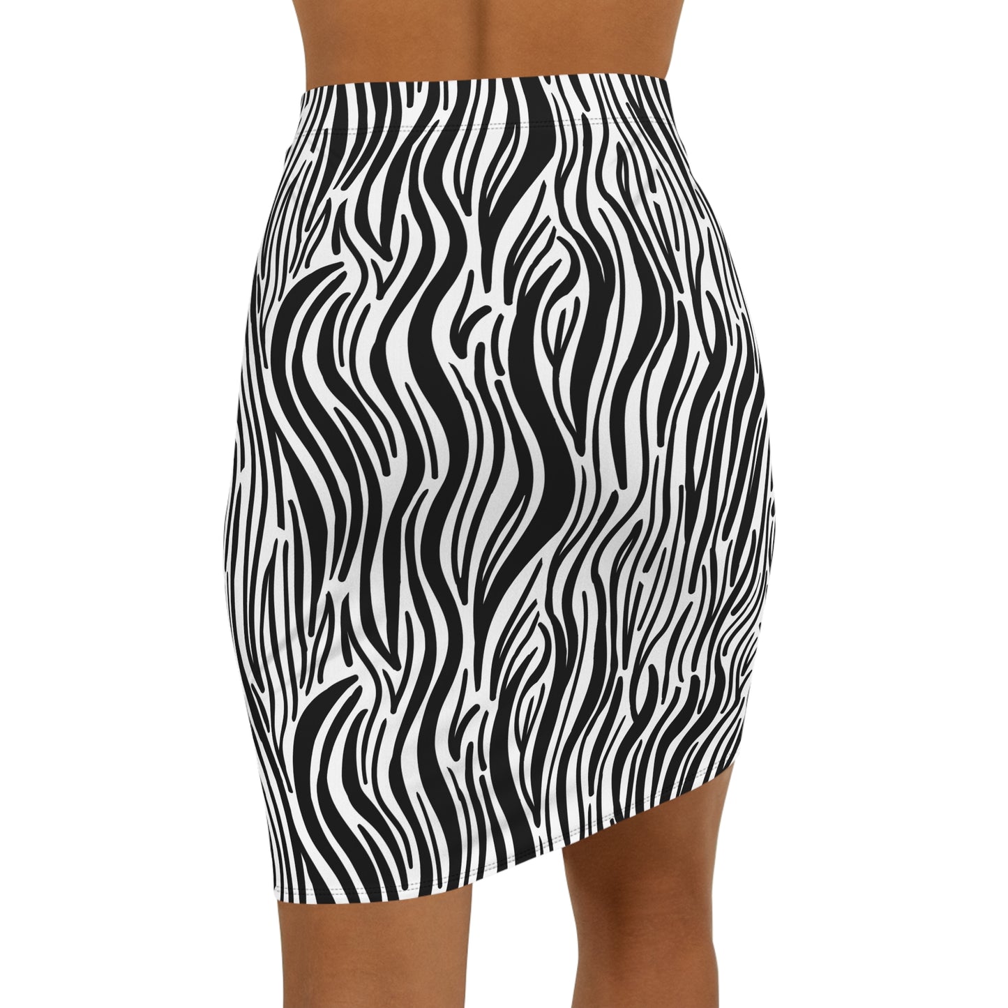 Women's Black & White Zebra Print Mid-Waist Pencil Skirt, Dress it Up or Dress it Down Zebra Print T-Shirt Skirt