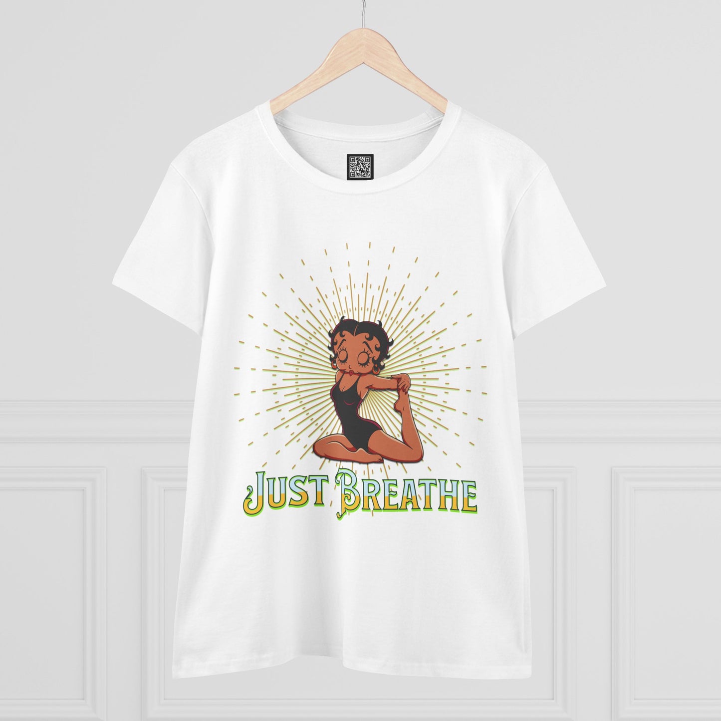 Just Breathe Betty Boop Women's Yoga Tee - Midweight Cotton Shirt for Relaxation and Mindfulness, Betty Boop Just Breathe T-Shirts