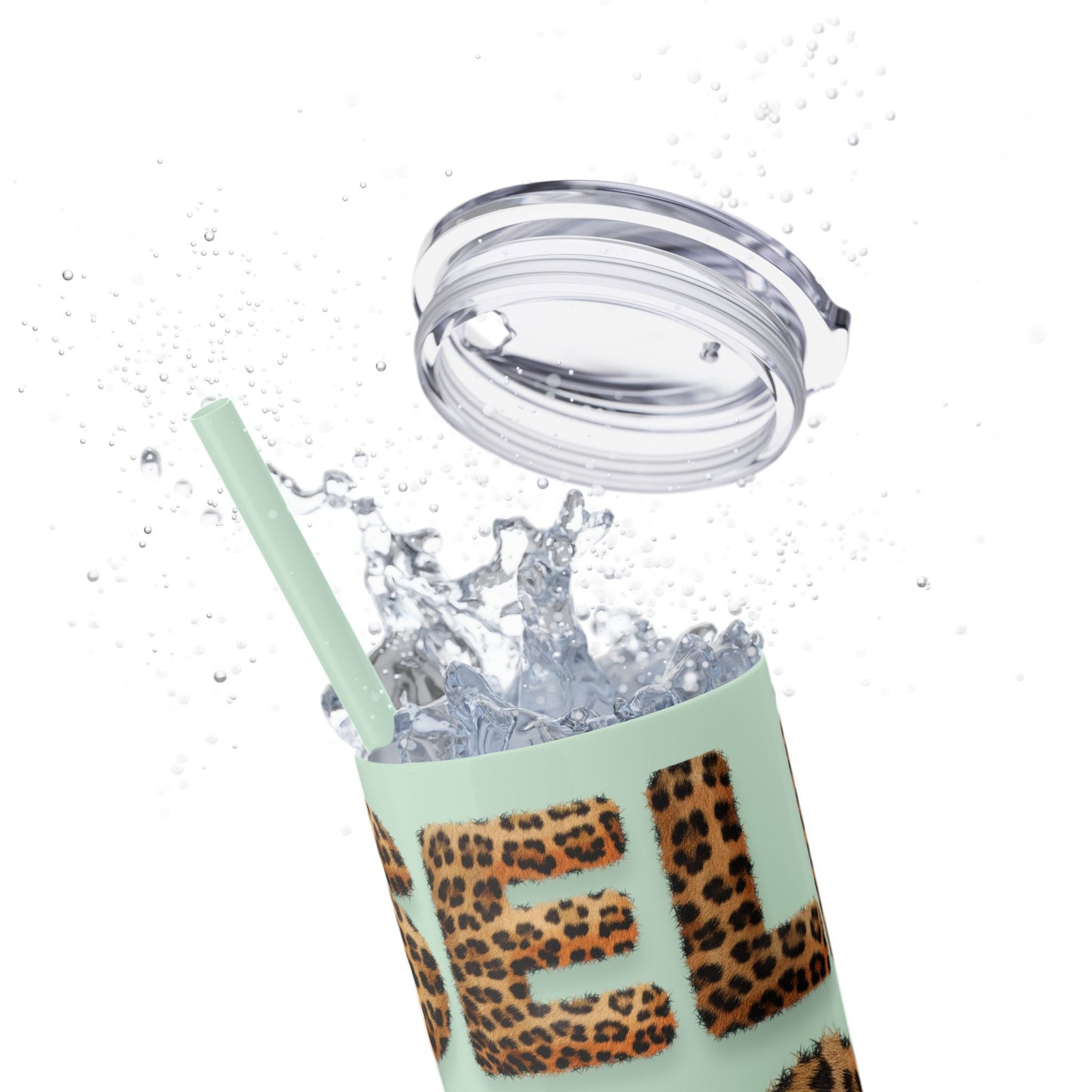 Skinny Tumbler with Straw, 20oz, Leopard Print Tumbler, Motivational Tumbler, Positive Affirmation Tumbler, Inspirational Quote of Self-Love