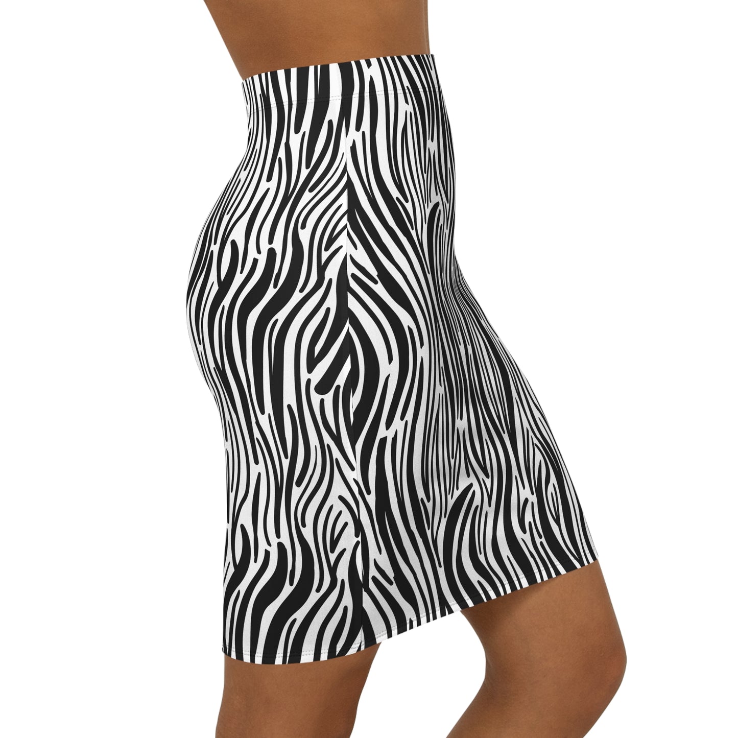 Women's Black & White Zebra Print Mid-Waist Pencil Skirt, Dress it Up or Dress it Down Zebra Print T-Shirt Skirt