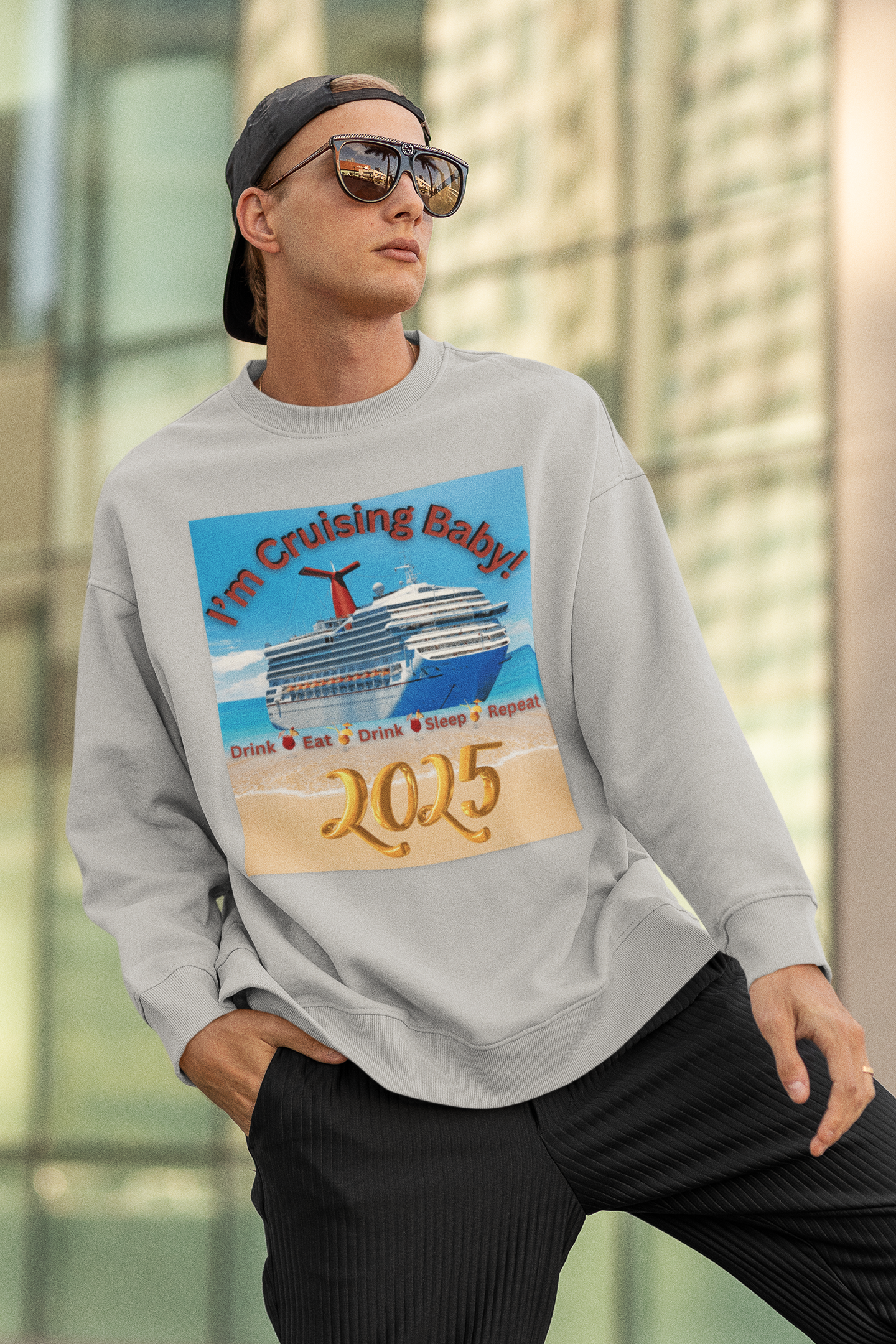 "I'm Cruising 2025" Unisex Midweight Soft Style Fleece Crewneck Sweatshirt, Unisex Cruise Shirts, Men and Women Cruise Shirts