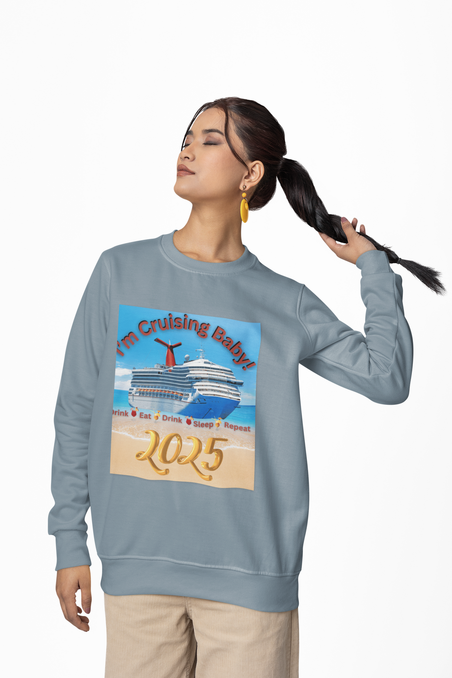 "I'm Cruising 2025" Unisex Midweight Soft Style Fleece Crewneck Sweatshirt, Unisex Cruise Shirts, Men and Women Cruise Shirts