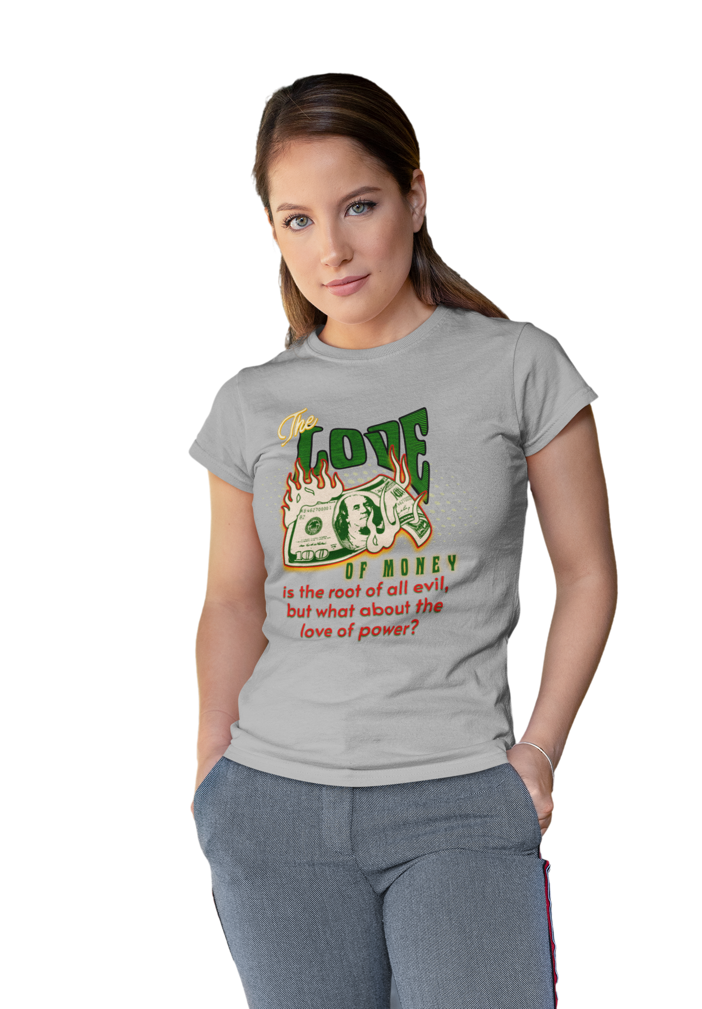 Money, Power, and the Flame, Conversation Starter Tees, The Love of Money T-Shirt, Though-Provoking T-Shirt, Money T-Shirts, Wealth Shirt