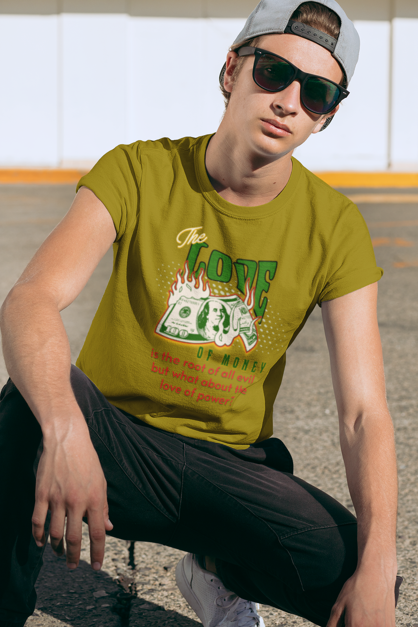 Money, Power, and the Flame, Conversation Starter Tees, The Love of Money T-Shirt, Though-Provoking T-Shirt, Money T-Shirts, Wealth Shirt