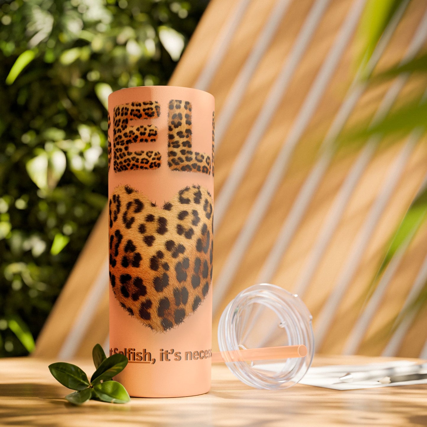 Skinny Tumbler with Straw, 20oz, Leopard Print Tumbler, Motivational Tumbler, Positive Affirmation Tumbler, Inspirational Quote of Self-Love