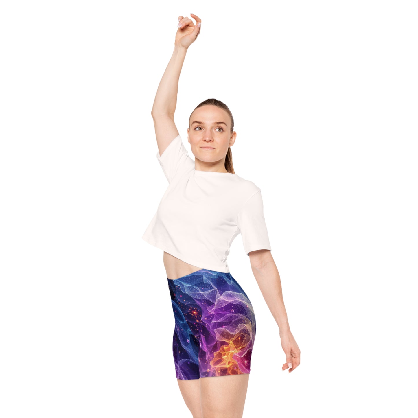 Vibrant Abstract Cosmic Women's Biker Shorts - Colorful Yoga Activewear, Athleisure for Teens and Women, Cool Activewear, Festival Wear, Summer Biker Shorts
