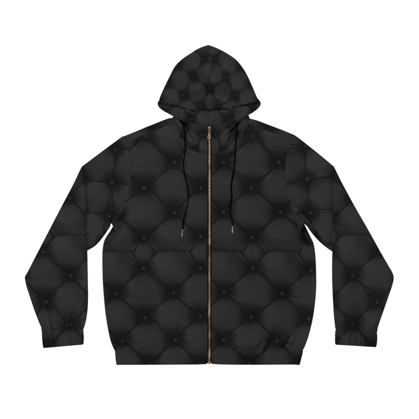 Unisex Full-Zip Black Quilted Print Hoodie, Hoodies for Men and Women with a Quilted Print,