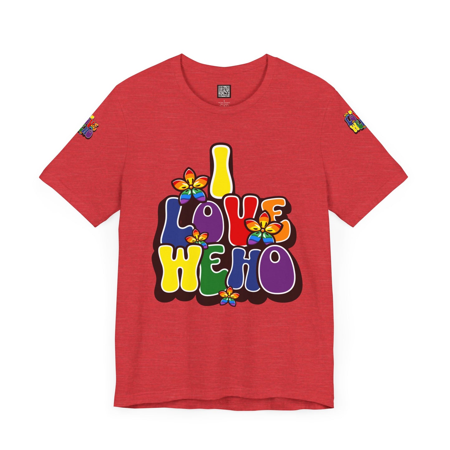 Colorful LGBTQ+ Love Short Sleeve Tee, Pride T-Shirt, I Love WeHo, Pride Festival Merchandise, Gift for Friends, Unisex Graphic Tee