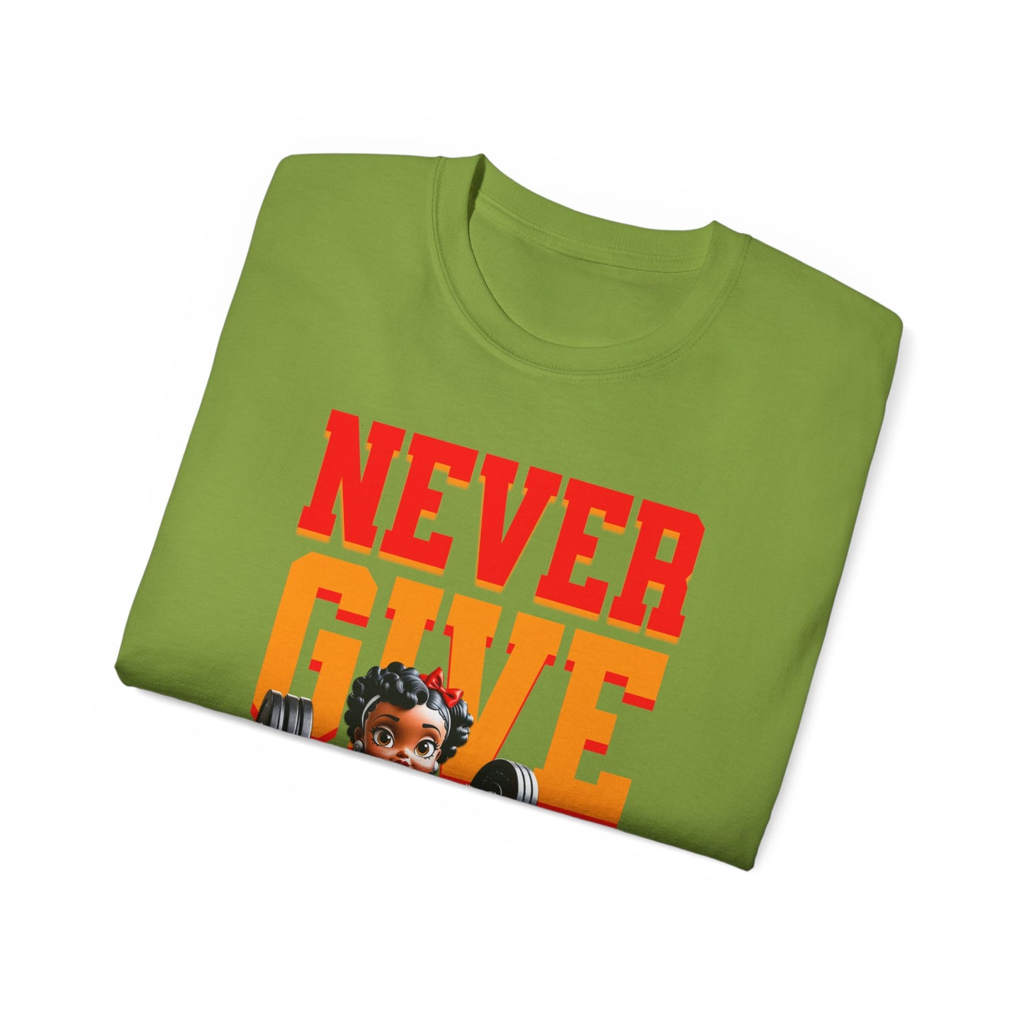 Women's Motivational Fitness Tee, Cute Betty Boop Workout Shirt, Ladies Gym Apparel, Never Give Up Shirt, Gift for Health Enthusiasts