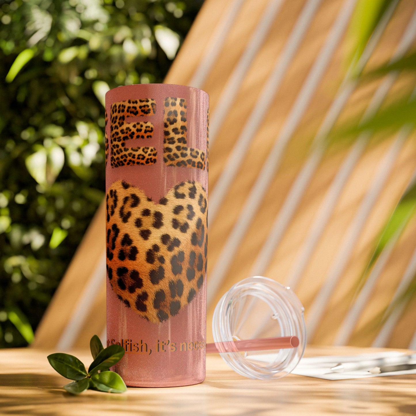 Skinny Tumbler with Straw, 20oz, Leopard Print Tumbler, Motivational Tumbler, Positive Affirmation Tumbler, Inspirational Quote of Self-Love