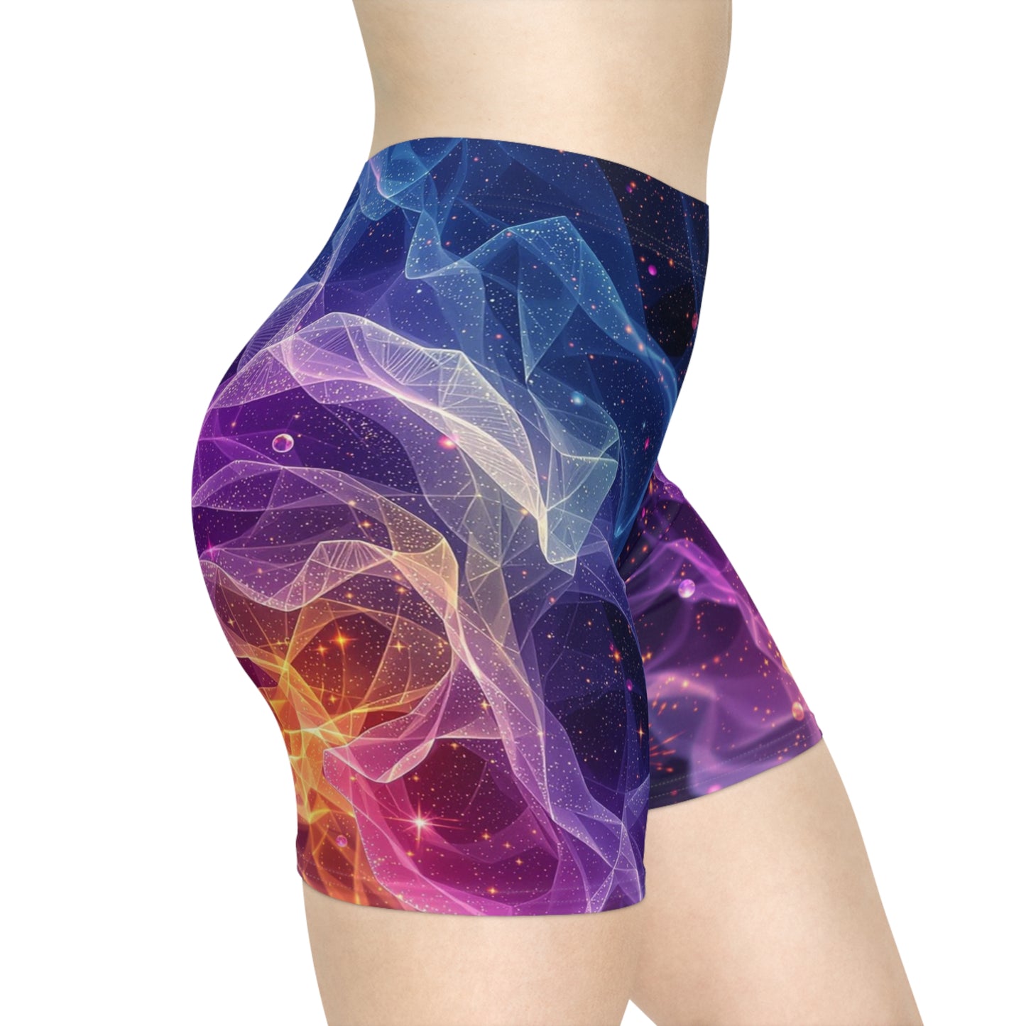 Vibrant Abstract Cosmic Women's Biker Shorts - Colorful Yoga Activewear, Athleisure for Teens and Women, Cool Activewear, Festival Wear, Summer Biker Shorts