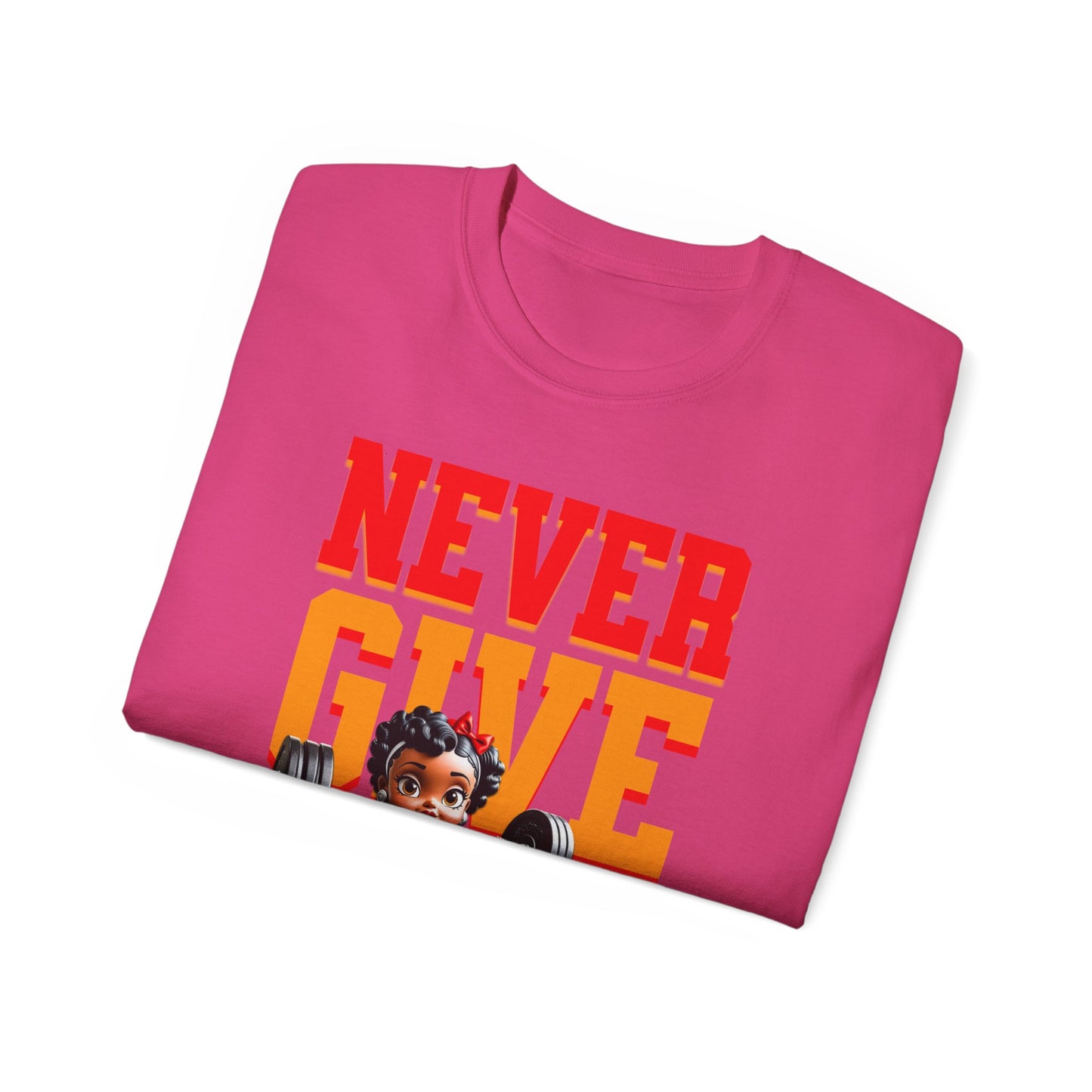 Women's Motivational Fitness Tee, Cute Betty Boop Workout Shirt, Ladies Gym Apparel, Never Give Up Shirt, Gift for Health Enthusiasts