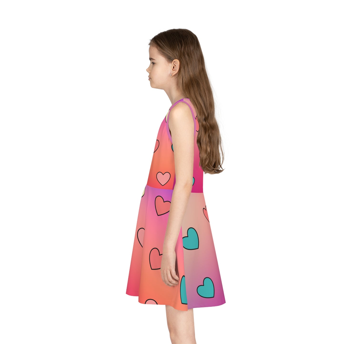 Colorful Heart Print Girls' Sleeveless Sundress, Perfect for Summer Parties from Size 2T - 6T, Cute Colorful Girls Sundress,