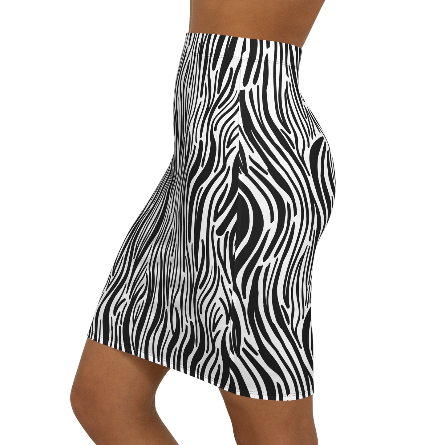 Women's Black & White Zebra Print Mid-Waist Pencil Skirt, Dress it Up or Dress it Down Zebra Print T-Shirt Skirt