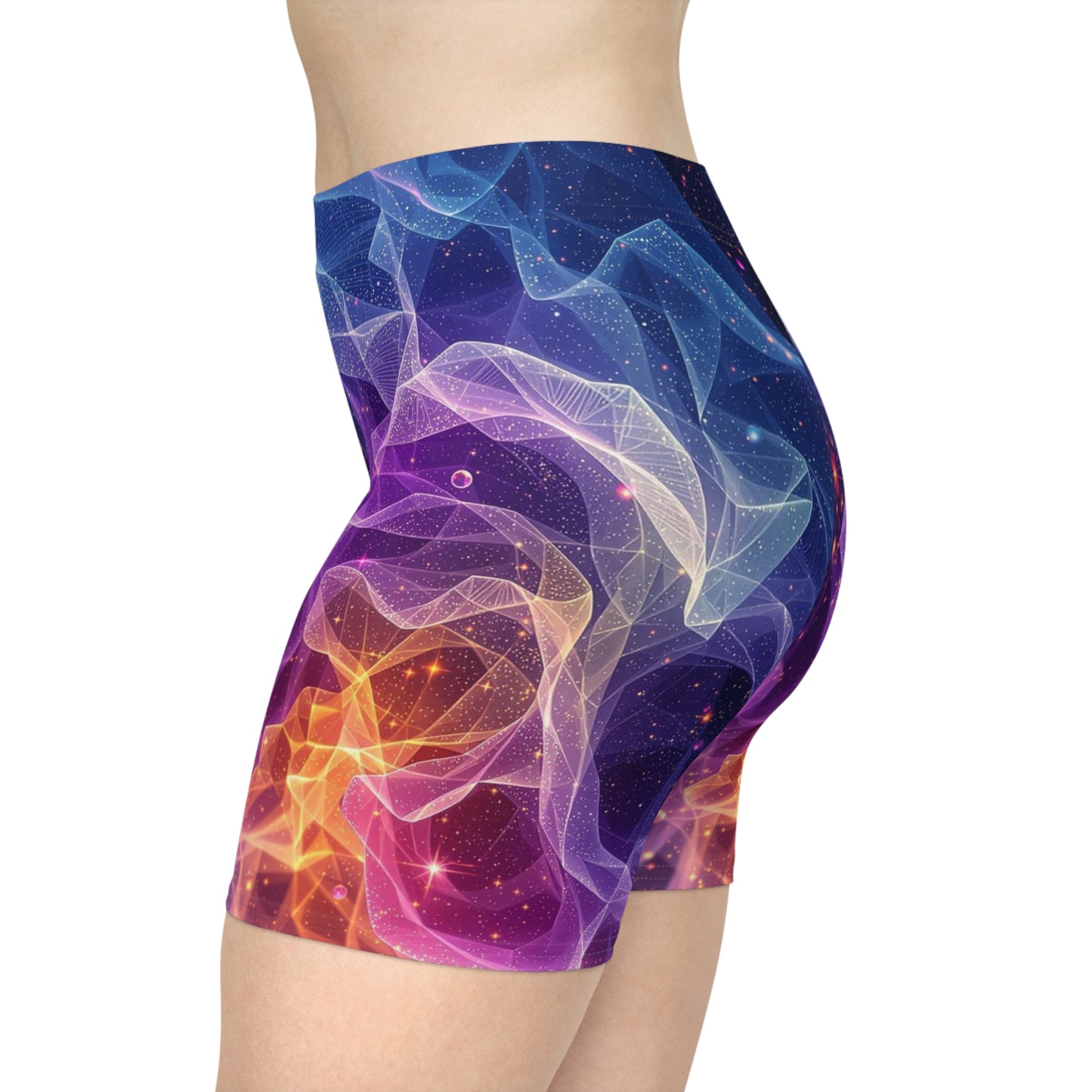 Vibrant Abstract Cosmic Women's Biker Shorts - Colorful Yoga Activewear, Athleisure for Teens and Women, Cool Activewear, Festival Wear, Summer Biker Shorts