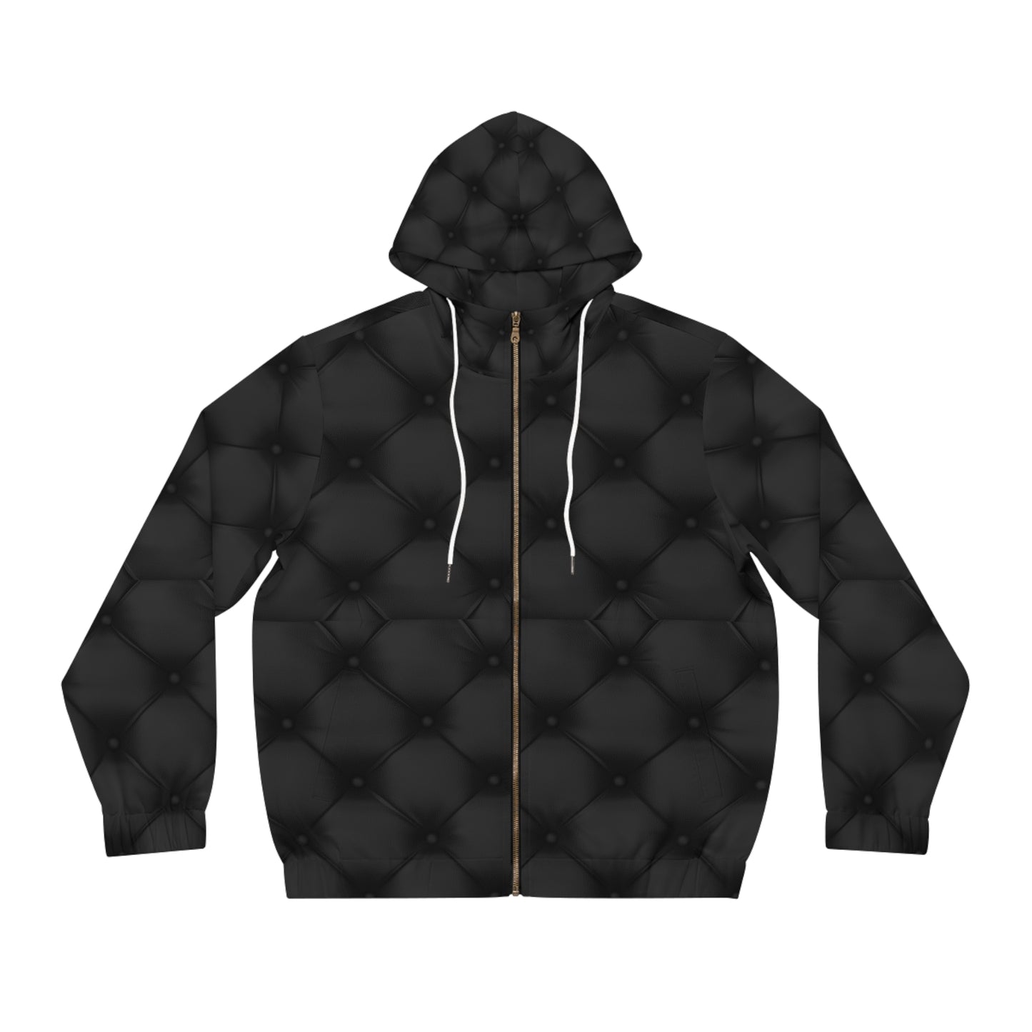 Unisex Full-Zip Black Quilted Print Hoodie, Hoodies for Men and Women with a Quilted Print,