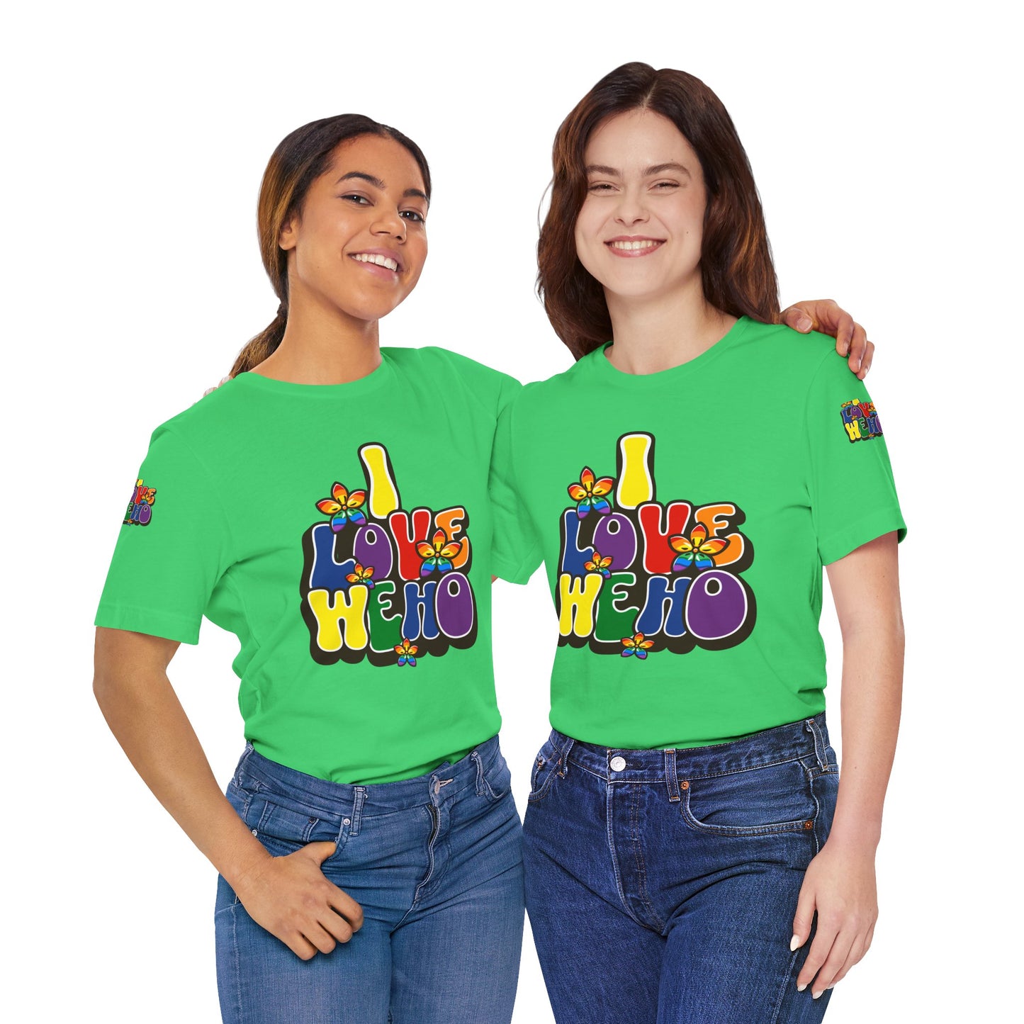 Colorful LGBTQ+ Love Short Sleeve Tee, Pride T-Shirt, I Love WeHo, Pride Festival Merchandise, Gift for Friends, Unisex Graphic Tee