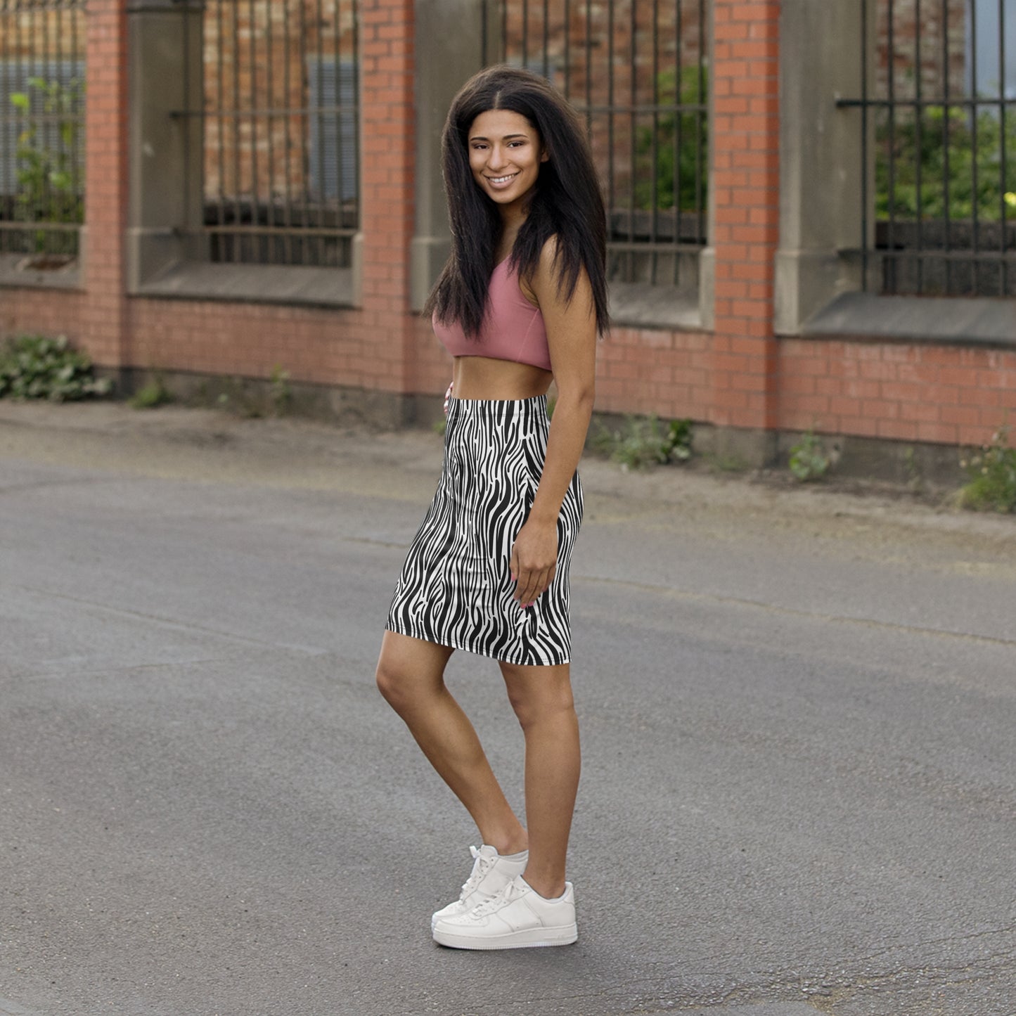 Women's Black & White Zebra Print Mid-Waist Pencil Skirt, Dress it Up or Dress it Down Zebra Print T-Shirt Skirt