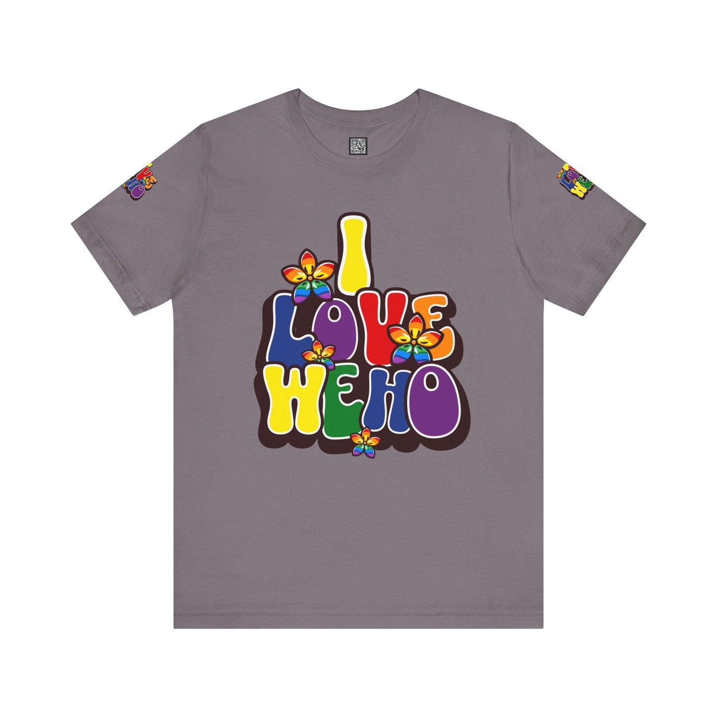 Colorful LGBTQ+ Love Short Sleeve Tee, Pride T-Shirt, I Love WeHo, Pride Festival Merchandise, Gift for Friends, Unisex Graphic Tee