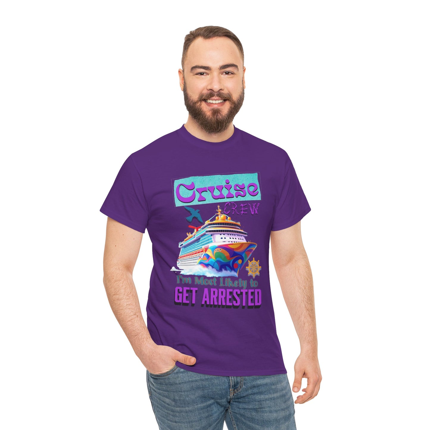 Cruise Crew Unisex Heavy Cotton Tee - Fun Vacation Shirt for Cruise Lovers, Cruise Travel Enthusiasts, Get Arrested Humor, Cruise Summer Beachwear,