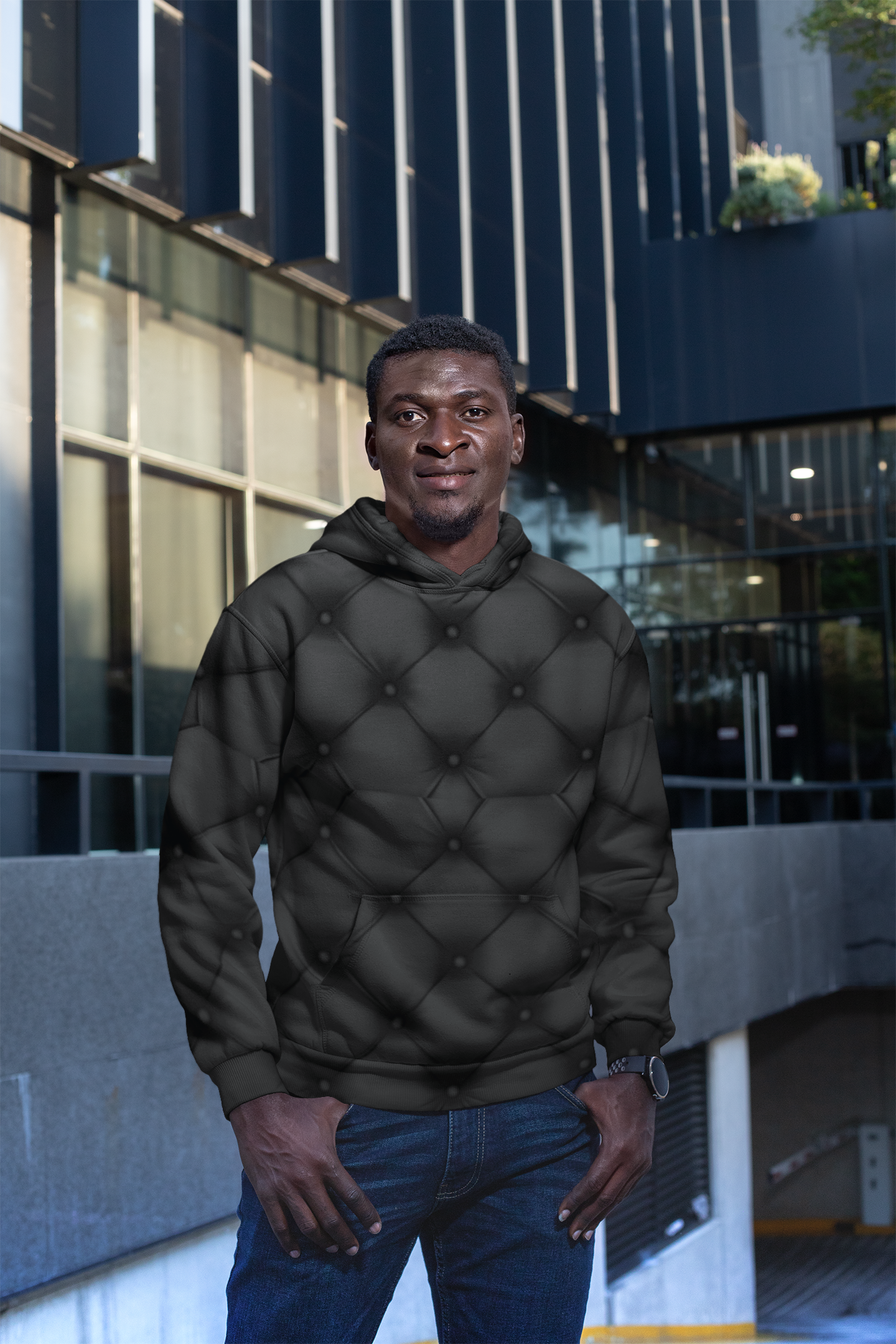Unisex Full-Zip Black Quilted Print Hoodie, Hoodies for Men and Women with a Quilted Print,