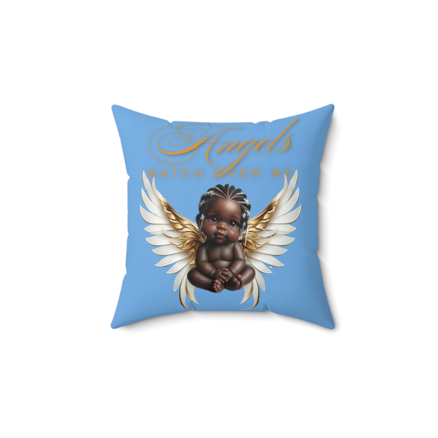 Baby Angelic Watch Over Me Pillow, Polyester Cushion for Home Décor, Light Blue Baby Shower Gift for Boy or Girl, Matching Pillow for Blanket