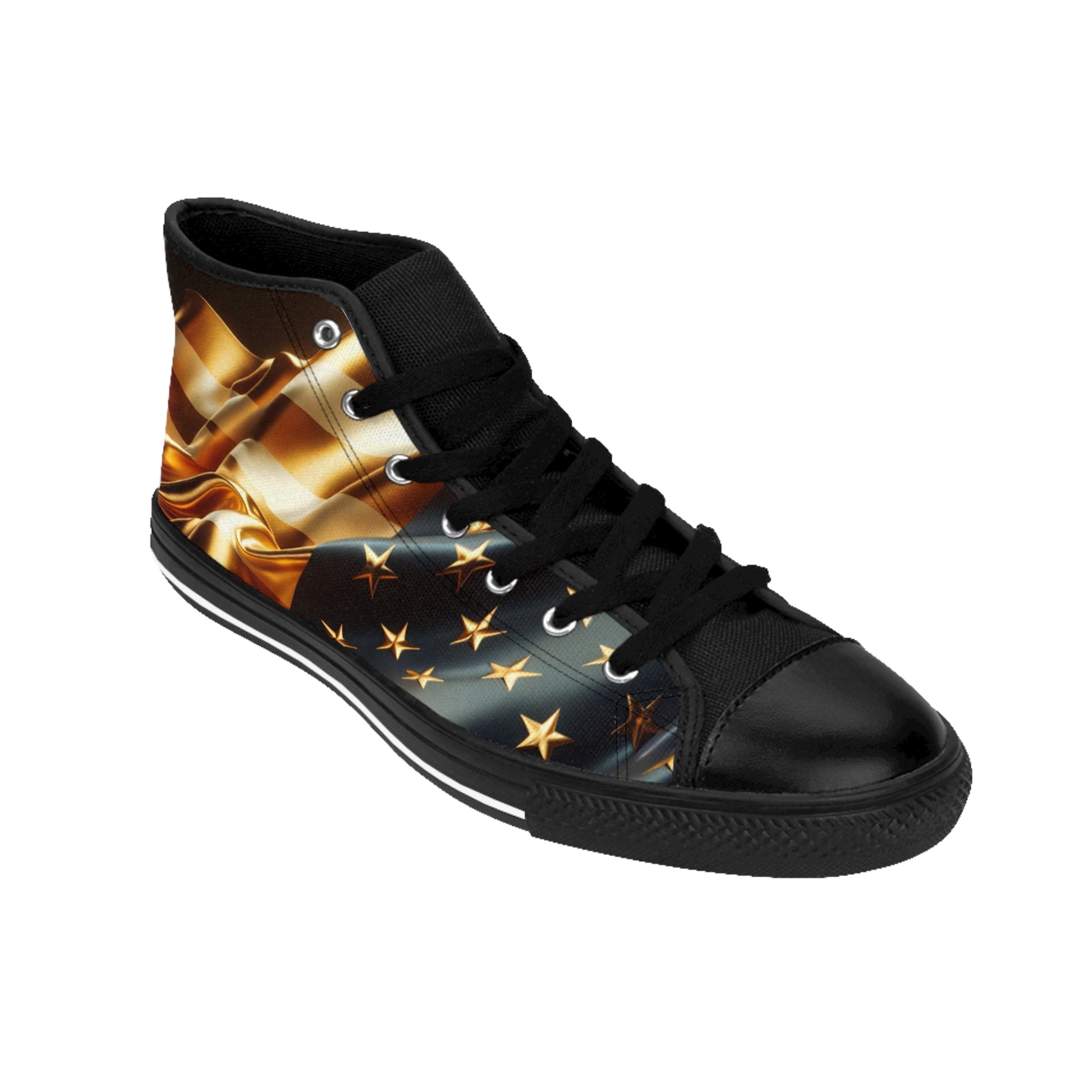 Classic Women's Sneakers with Golden Flag Design, Stylish High Tops for Casual Wear, Trendy Footwear, Perfect for Holidays, Gifts