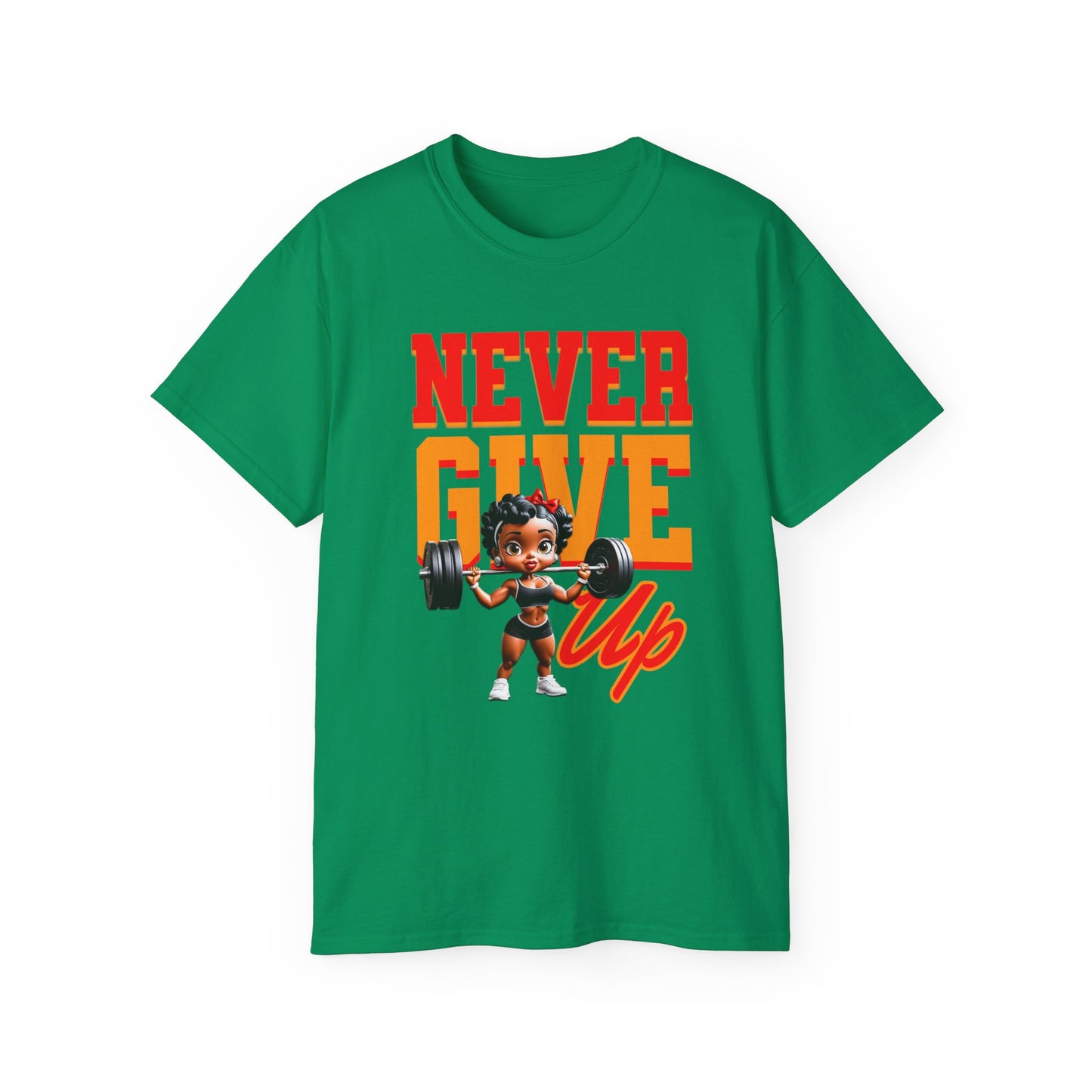 Women's Motivational Fitness Tee, Cute Betty Boop Workout Shirt, Ladies Gym Apparel, Never Give Up Shirt, Gift for Health Enthusiasts