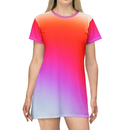 Ombre Gradient T-Shirt Dress, Casual Summer Dress, Comfy Beachwear, Music Festival Outfit, Comfortable Summer Dress for Every Day