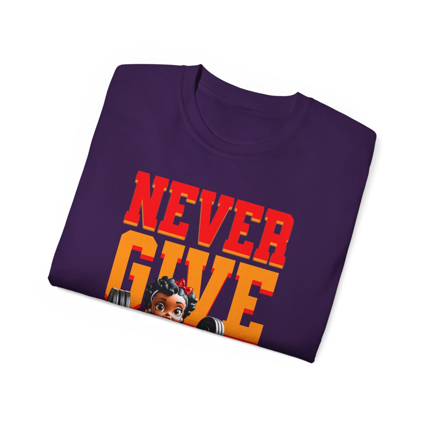 Women's Motivational Fitness Tee, Cute Betty Boop Workout Shirt, Ladies Gym Apparel, Never Give Up Shirt, Gift for Health Enthusiasts