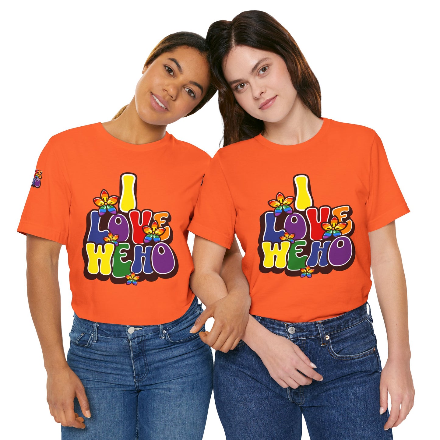 Colorful LGBTQ+ Love Short Sleeve Tee, Pride T-Shirt, I Love WeHo, Pride Festival Merchandise, Gift for Friends, Unisex Graphic Tee