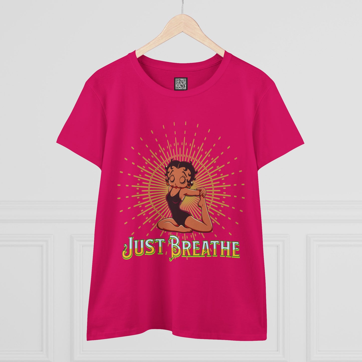 Just Breathe Betty Boop Women's Yoga Tee - Midweight Cotton Shirt for Relaxation and Mindfulness, Betty Boop Just Breathe T-Shirts