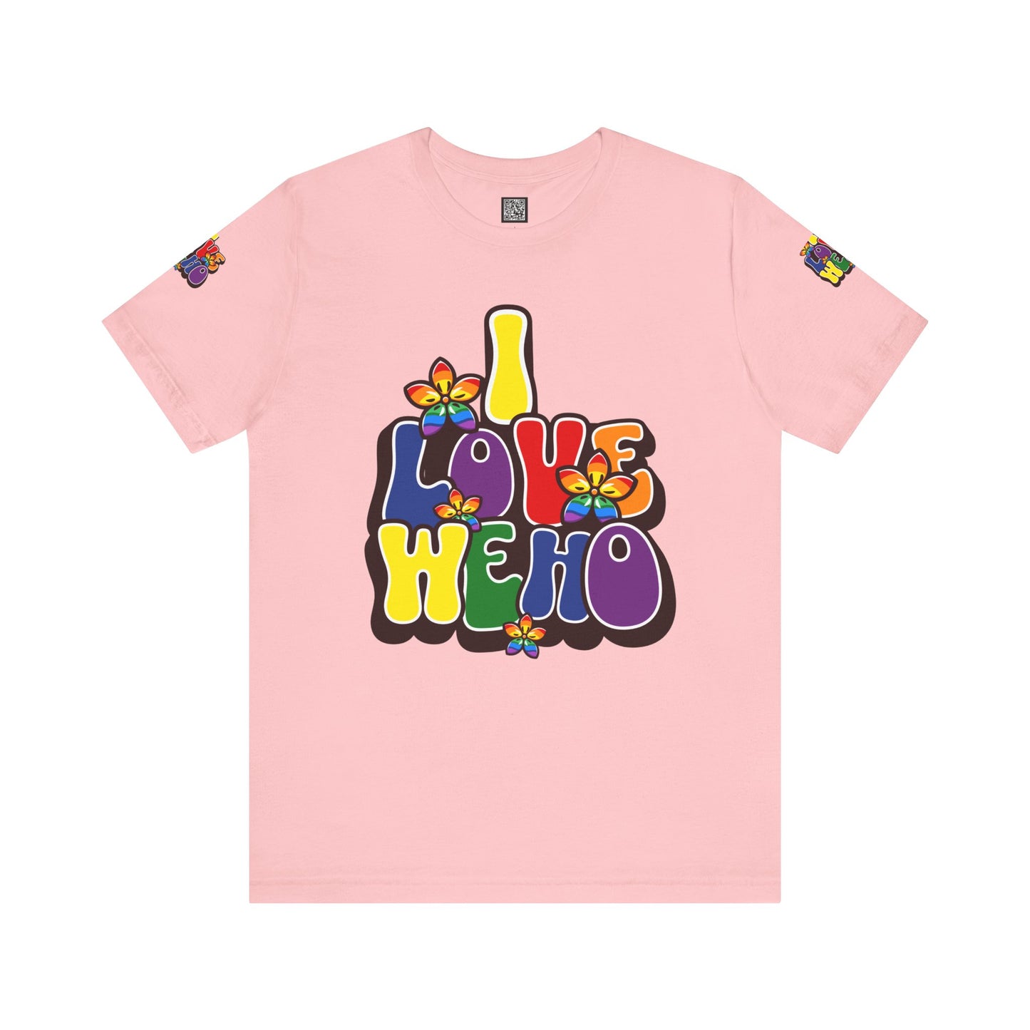 Colorful LGBTQ+ Love Short Sleeve Tee, Pride T-Shirt, I Love WeHo, Pride Festival Merchandise, Gift for Friends, Unisex Graphic Tee