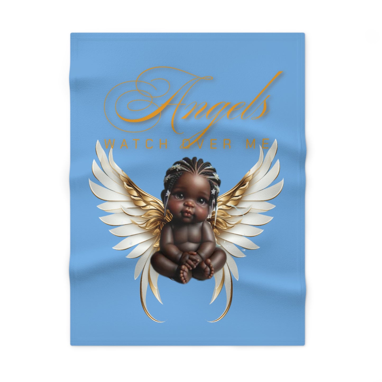 Angels Watch Over Me Baby Blanket - Soft Fleece Nursery Décor, Beautiful Baby Shoer Gift, Black Angel Baby Blanket, Light Blue Baby Shower Gifts