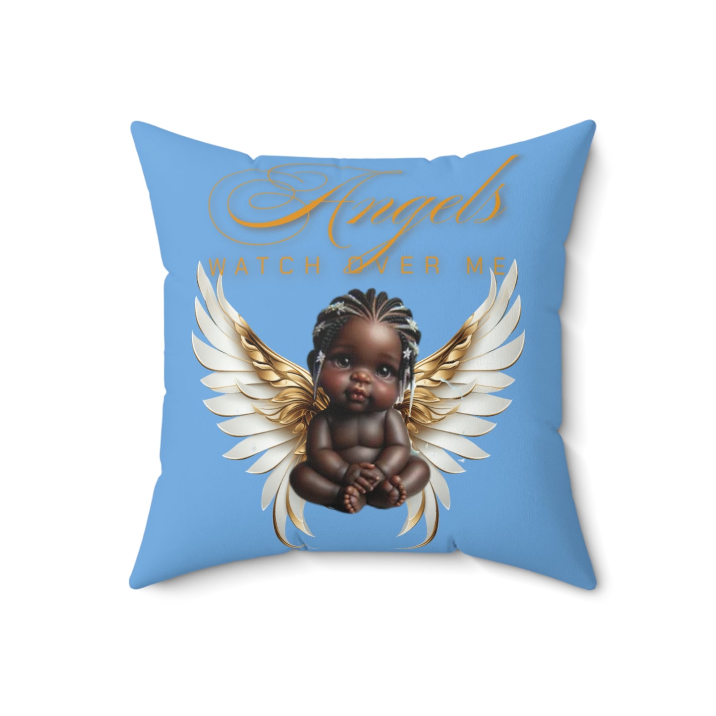 Baby Angelic Watch Over Me Pillow, Polyester Cushion for Home Décor, Light Blue Baby Shower Gift for Boy or Girl, Matching Pillow for Blanket